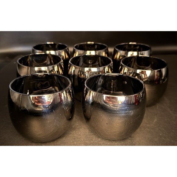 Vintage MCM Mercury Glass Roly Poly Bar Glasses 10oz Set of 8 - Picture 8 of 8